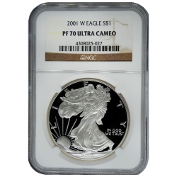 2001-W NGC PF-70 Proof American Silver Eagle Coin 2001-W NGC PF-70 Proof American Silver Eagle Coin