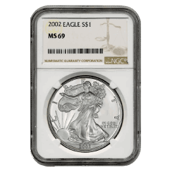 2002 NGC MS-69 American Silver Eagle Coin (Brown Label) 2002 NGC MS-69 American Silver Eagle Coin (Brown Label)