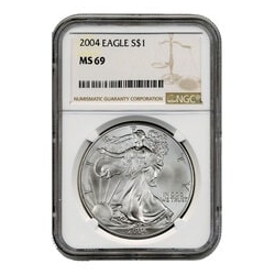 2004 NGC MS-69 American Silver Eagle Coin (Brown Label) 2004 NGC MS-69 American Silver Eagle Coin (Brown Label)