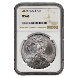 2009 NGC MS-69 American Silver Eagle Coin (Brown Label) 2009 NGC MS-69 American Silver Eagle Coin (Brown Label)