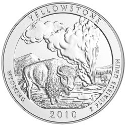 2010 Yellowstone Park 5 oz Burnished Silver Coin - America The Beautiful 2010 Yellowstone Park 5 oz Burnished Silver Coin - America The Beautiful