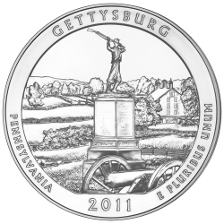 2011 Gettysburg 5 oz Burnished Silver Coin - America The Beautiful