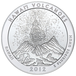 2012 Hawai'i Volcanoes 5 oz Burnished Silver Coin - America The Beautiful