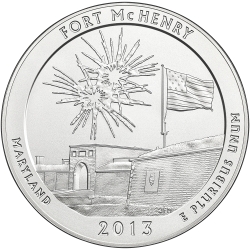 2013 Fort McHenry 5 oz Burnished Silver Coin - America The Beautiful