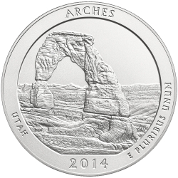 2014 Arches National Park 5 oz Burnished Silver Coin - America The Beautiful