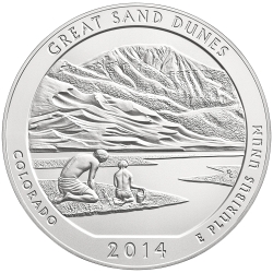 2014 Great Sand Dunes 5 oz Burnished Silver Coin - America The Beautiful