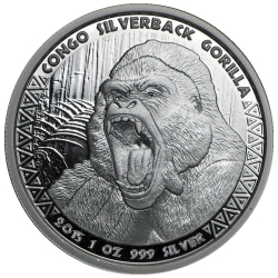 2015 Congo Silverback Gorilla Silver Coin 1 oz