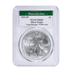 2015 (P) PCGS MS-69 American Silver Eagle Coin | Philadelphia Label 2015 (P) PCGS MS-69 American Silver Eagle Coin | Philadelphia Label