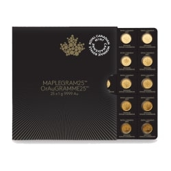 2016 25x1 Gram Canadian Gold Maplegram25™ Coin Sheet - in Assay