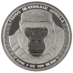 2016 Congo Silverback Gorilla Silver Coin 1 oz