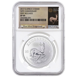 2017 South African Krugerrand Silver Coin 1 oz - NGC SP-69 First Releases White Core 2017 South African Krugerrand Silver Coin 1 oz - NGC SP-69 First Releases White Core