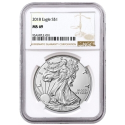 2018 NGC MS-69 American Silver Eagle Coin (Brown Label)