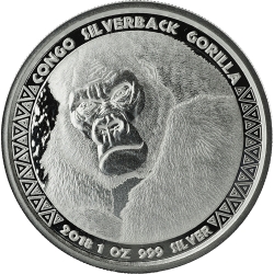 2018 Congo Silverback Gorilla Silver Coin 1 oz