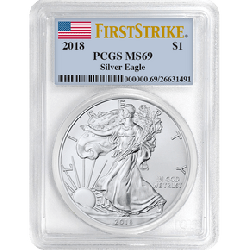 2018 PCGS MS-69 First Strike American Silver Eagle 2018 PCGS MS-69 First Strike American Silver Eagle
