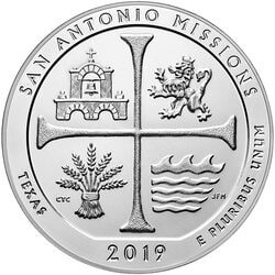2019 San Antonio Missions 5 oz Silver Coin - America The Beautiful
