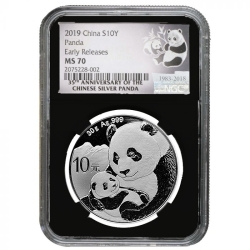 2019 30 Gram Chinese Silver Panda NGC MS-70 Early Releases Black Core