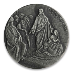 2019 2 oz Cast the First Stone Silver Coin - Biblical Series