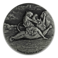 2019 2 oz Samson Slays The Lion Silver Coin - Biblical Series
