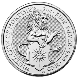 2020 2 oz Queen's Beasts White Lion of Mortimer Silver Coin