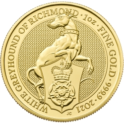 2021 1 oz Queen's Beasts White Greyhound of Richmond Gold Coin