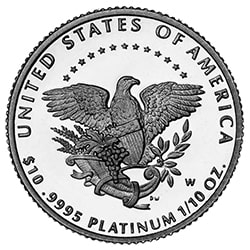 1/10 oz American Platinum Eagle Proof Coin - Random Year - Reverse