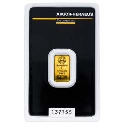 2 gram Argor-Heraeus Kinebar Gold Bar