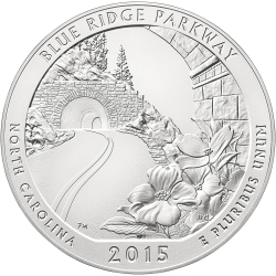 2015 Blue Ridge Parkway 5 oz Burnished Silver Coin - America The Beautiful 2015 Blue Ridge Parkway 5 oz Burnished Silver Coin - America The Beautiful