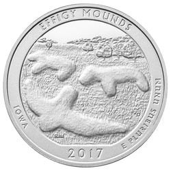 2017 Effigy Mounds 5 oz Burnished Silver Coin - America The Beautiful