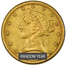 $5 Liberty Half Eagle Gold Coin Random Year  |  XF