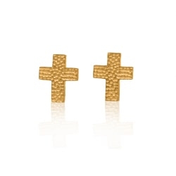 Gold Hammered Cross 24k Earrings | SD24K Gold Hammered Cross 24k Earrings | SD24K