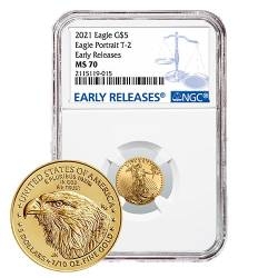 2021 1/10 oz NGC MS-70 Early Releases Type 2 American Gold Eagle Coin 2021 1/10 oz NGC MS-70 Early Releases Type 2 American Gold Eagle Coin