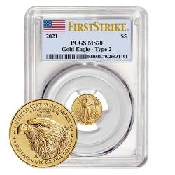 2021 1/10 oz PCGS MS-70 First Strike Type 2 American Gold Eagle Coin 2021 1/10 oz PCGS MS-70 First Strike Type 2 American Gold Eagle Coin