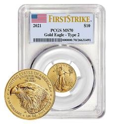 2021 1/4 oz PCGS MS-70 First Strike Type 2 American Gold Eagle Coin 2021 1/4 oz PCGS MS-70 First Strike Type 2 American Gold Eagle Coin