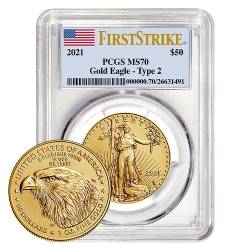 2021 1 oz PCGS MS-70 First Strike Type 2 American Gold Eagle Coin 2021 1 oz PCGS MS-70 First Strike Type 2 American Gold Eagle Coin