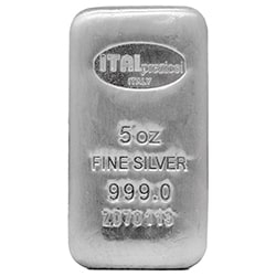 5 oz Italpreziosi Silver Bar Front 5 oz Italpreziosi Silver Bar Front