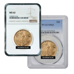 $20 MS-63 St. Gaudens Double Eagle Gold Coin (NGC or PCGS) - Random Year $20 MS-63 St. Gaudens Double Eagle Gold Coin (NGC or PCGS) - Random Year