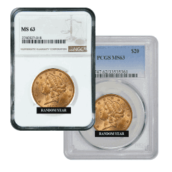 $20 MS-63 Liberty Double Eagle Gold Coin (NGC or PCGS) - Random Year