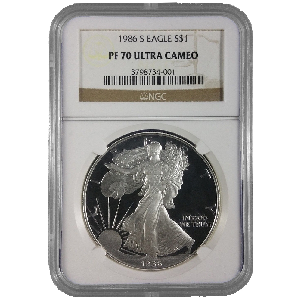 1986\u002DS\u0020NGC\u0020PF\u002D70\u0020Proof\u0020American\u0020Silver\u0020Eagle\u0020Coin