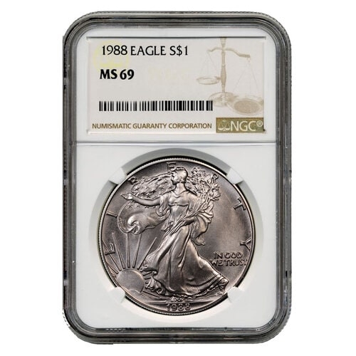 1988\u0020NGC\u0020MS\u002D69\u0020American\u0020Silver\u0020Eagle\u0020Coin\u0020\u0028Brown\u0020Label\u0029