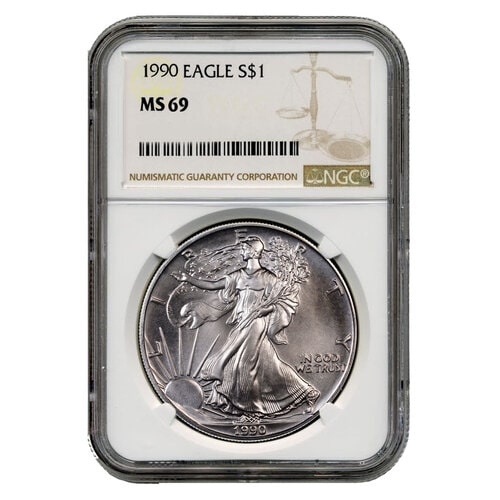 1990\u0020NGC\u0020MS\u002D69\u0020American\u0020Silver\u0020Eagle\u0020Coin\u0020\u0028Brown\u0020Label\u0029