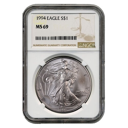 1994\u0020NGC\u0020MS\u002D69\u0020American\u0020Silver\u0020Eagle\u0020Coin\u0020\u0028Brown\u0020Label\u0029