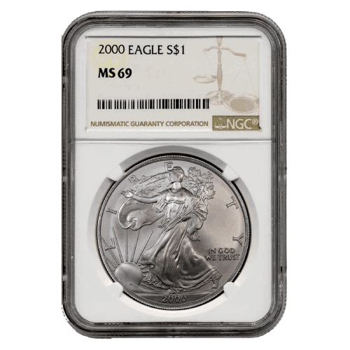 2000\u0020NGC\u0020MS\u002D69\u0020American\u0020Silver\u0020Eagle\u0020Coin\u0020\u0028Brown\u0020Label\u0029