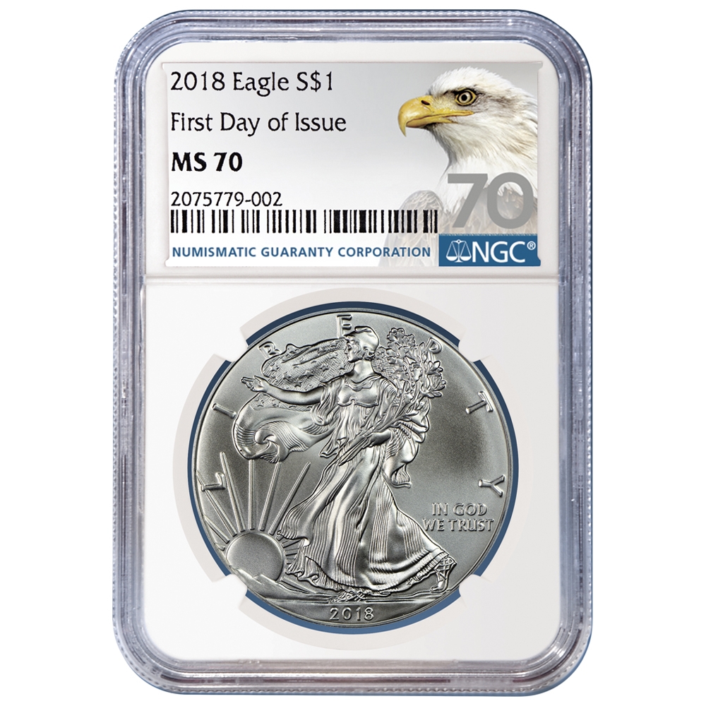 2018\u0020NGC\u0020MS\u002D70\u0020First\u0020Day\u0020Of\u0020Issue\u0020American\u0020Silver\u0020Eagle\u0020Coin\u0020\u002870\u0020Label\u0029