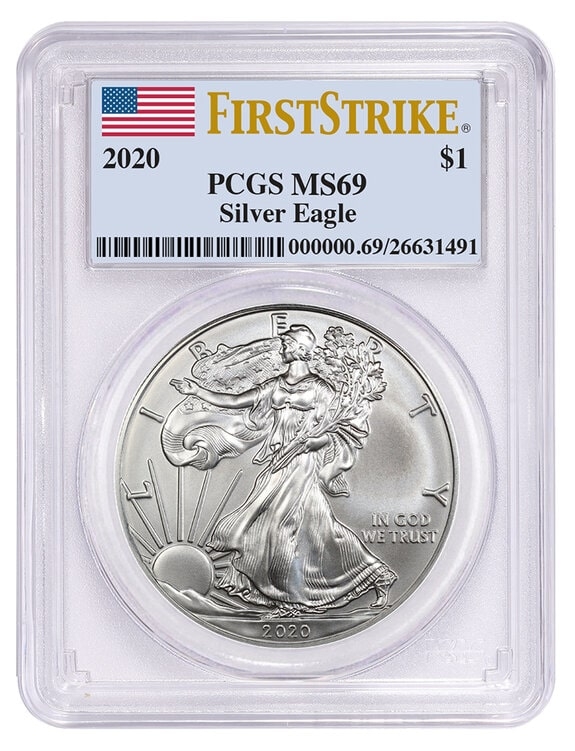 2020\u0020PCGS\u0020MS\u002D69\u0020First\u0020Strike\u0020American\u0020Silver\u0020Eagle