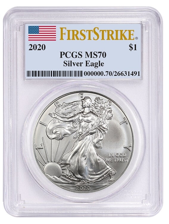 2020\u0020PCGS\u0020MS\u002D70\u0020First\u0020Strike\u0020American\u0020Silver\u0020Eagle