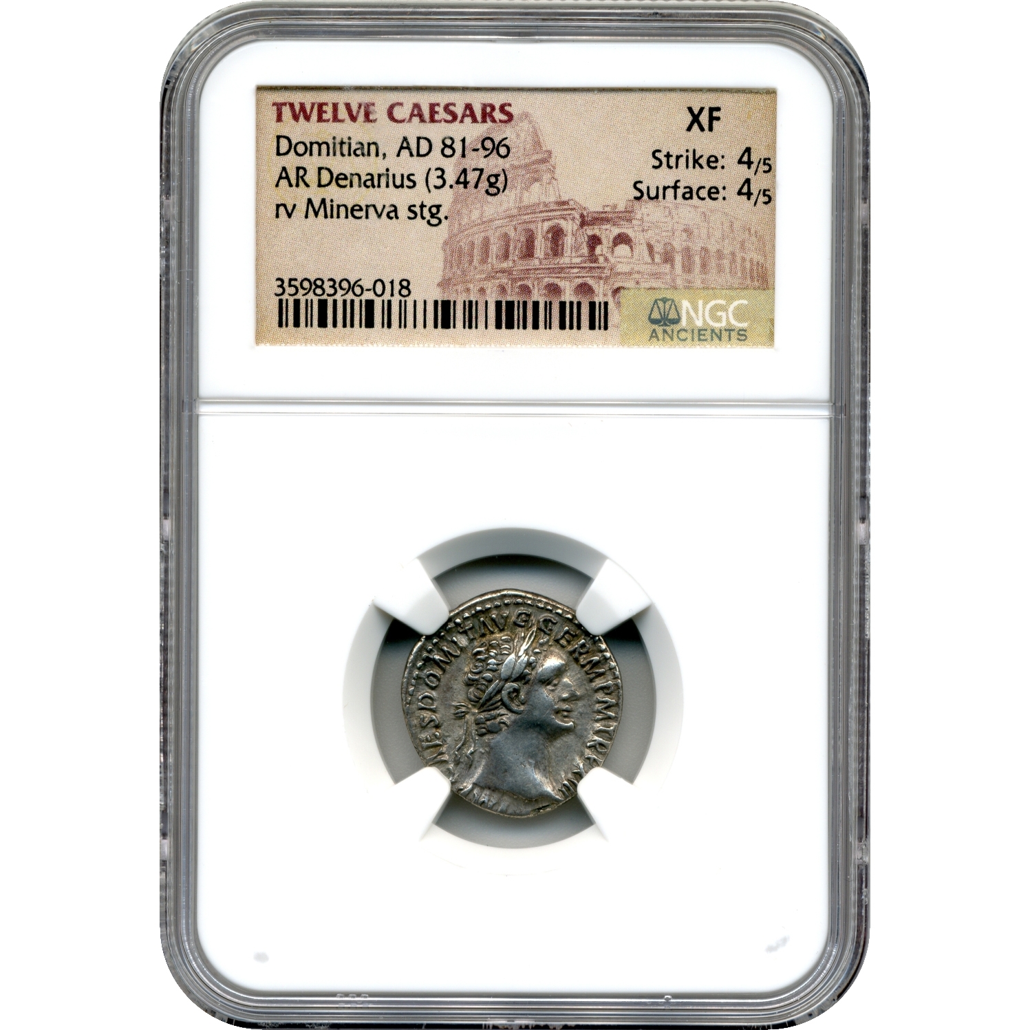Twelve\u0020Caesars\u0020Domitian\u0020AR\u0020Denarius\u0020AD\u002081\u002D96\u0020\u002D\u0020NGC\u0020XF