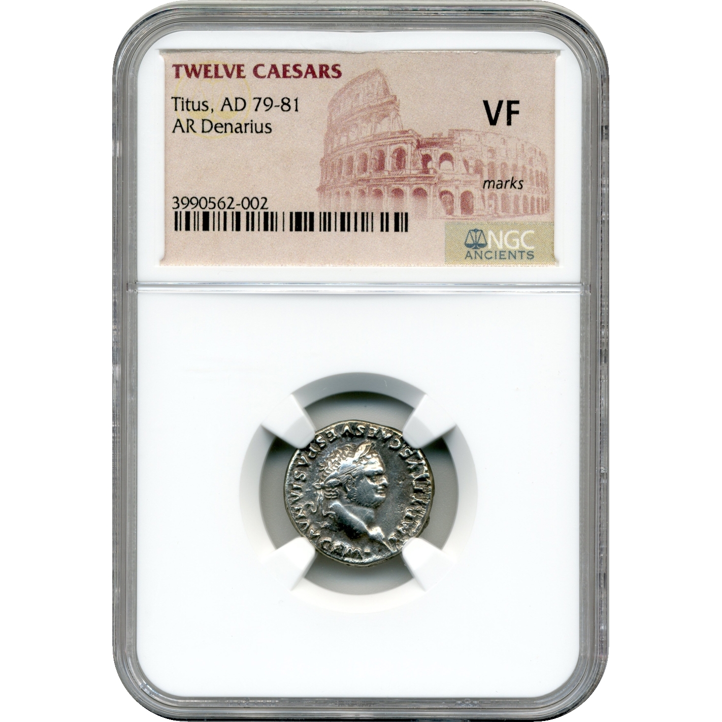 Twelve\u0020Caesars\u0020Titus\u0020AR\u0020Denarius\u0020AD\u002079\u002D81\u0020\u002D\u0020NGC\u0020VF