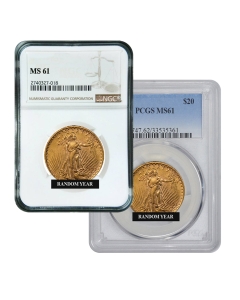$20 MS-61 St. Gaudens Double Eagle Gold Coin (NGC or PCGS) - Random Year