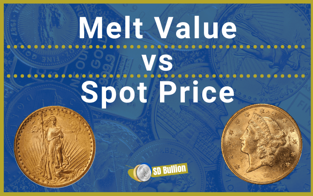 The image shows the obverse of the Saint Gaudens' Double Eagle and the Eagle Coin and the title "Melt Value vs Spot Price"