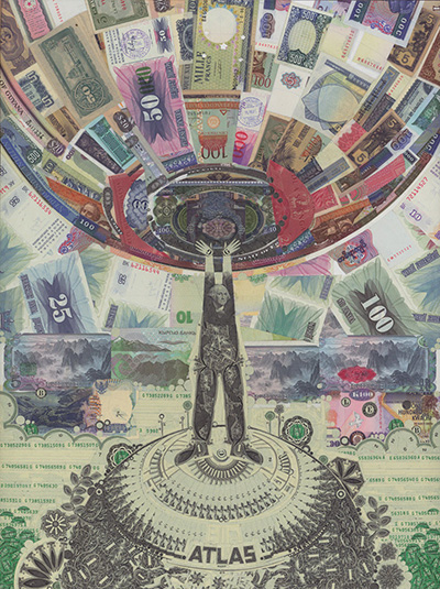 George Washington Holding Globe of Currencies